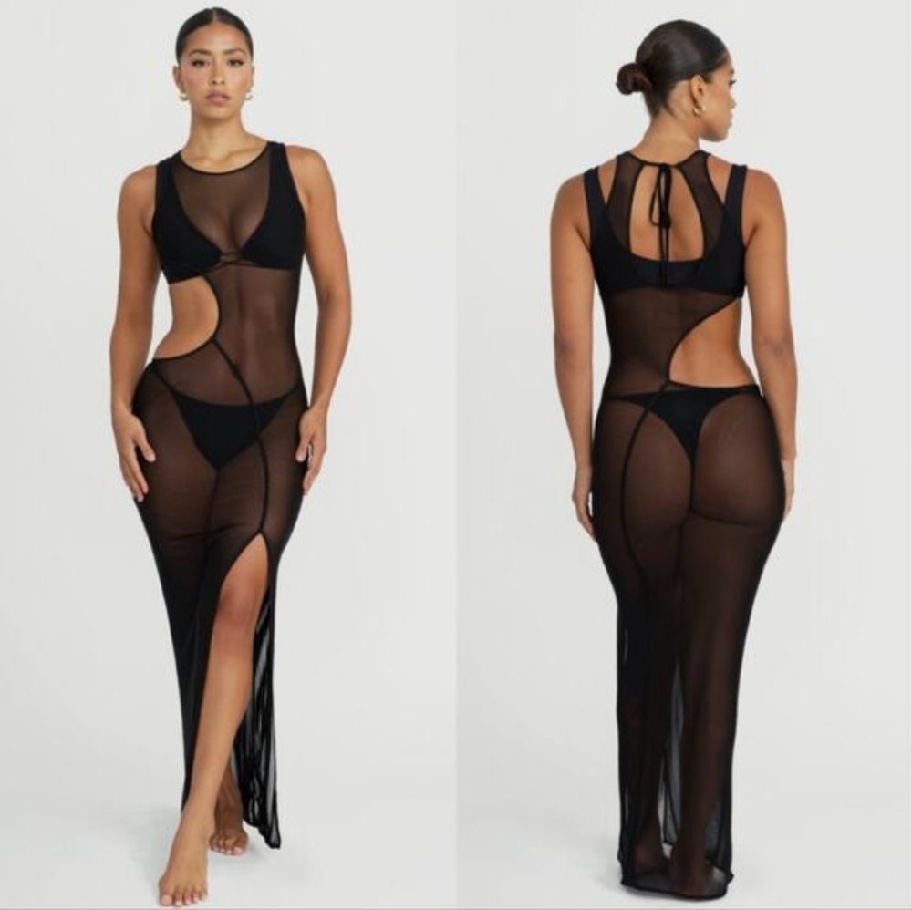 NWT Riot swim Alaia Maxi Mesh Dress-Black Large - Picture 1 of 5